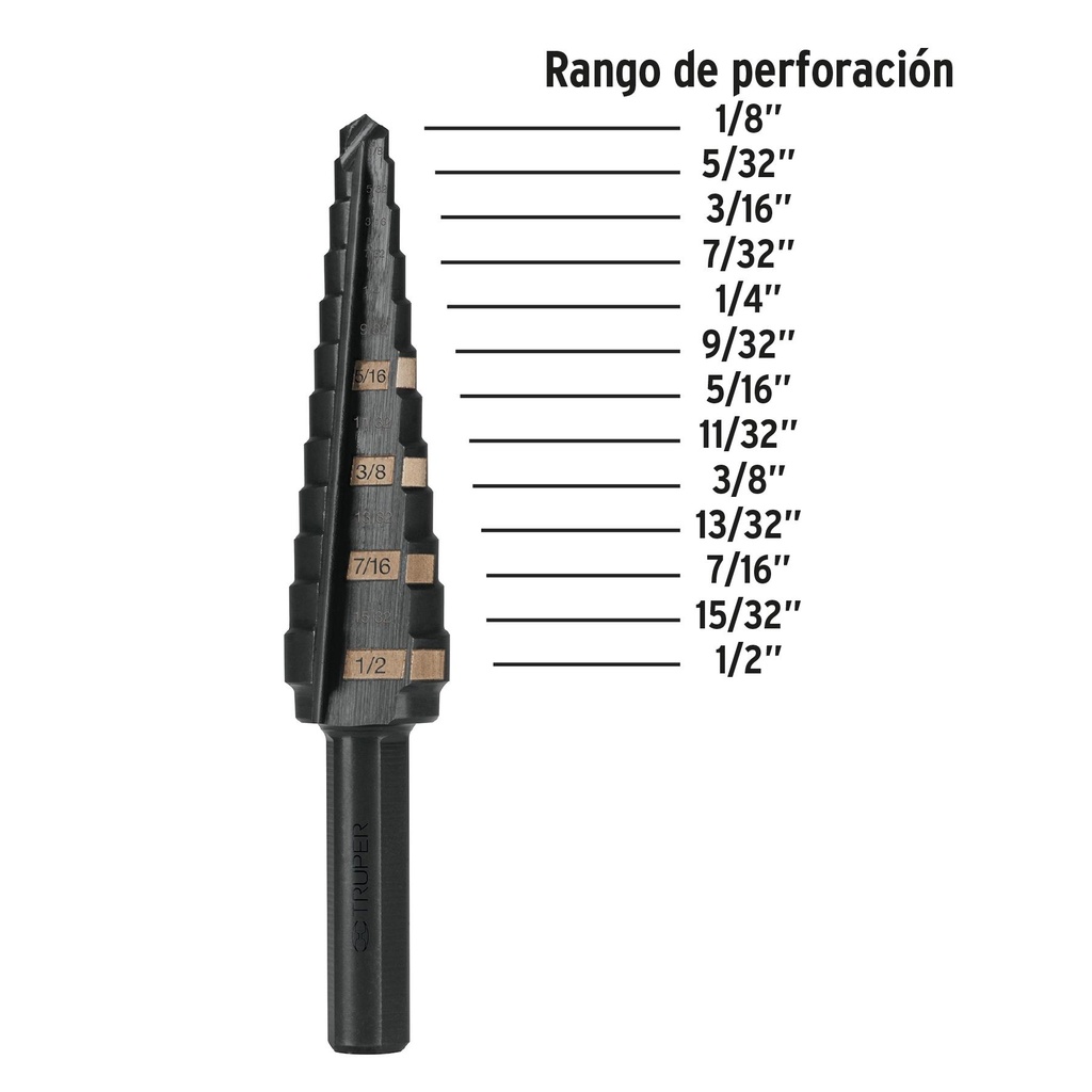 Broca escalonada óxido negro 13 escalones 1/8' a 1/2?