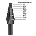 Broca escalonada óxido negro 9 escalones 1/4' a 3/4', Truper