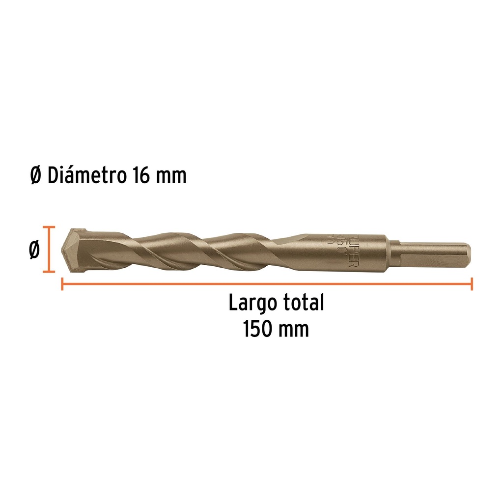 Broca para concreto 16 x 150 mm, Truper