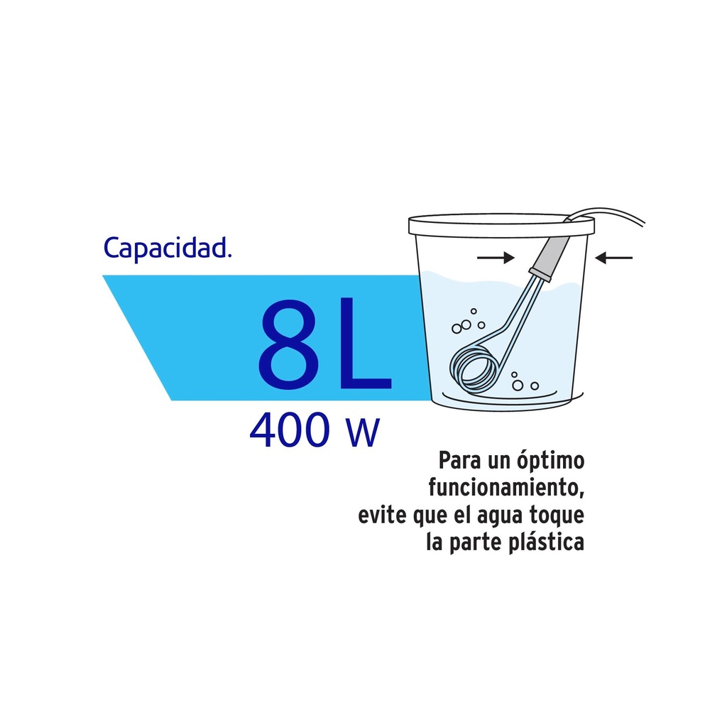 Calentador de inmersión p/agua #1 de 8 L, 400 W, Volteck