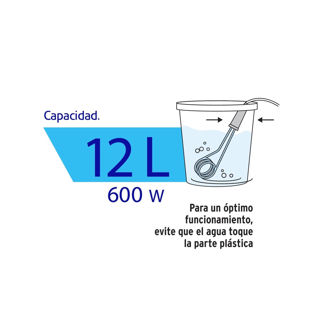 Calentador de inmersión p/agua #3 de 12 L, 600 W, Volteck