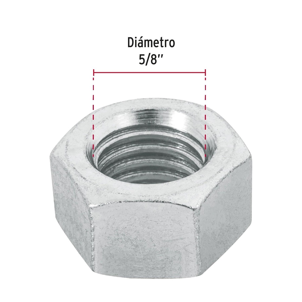 Bolsa con 25 tuercas 5/8' hexagonales de acero galvanizado