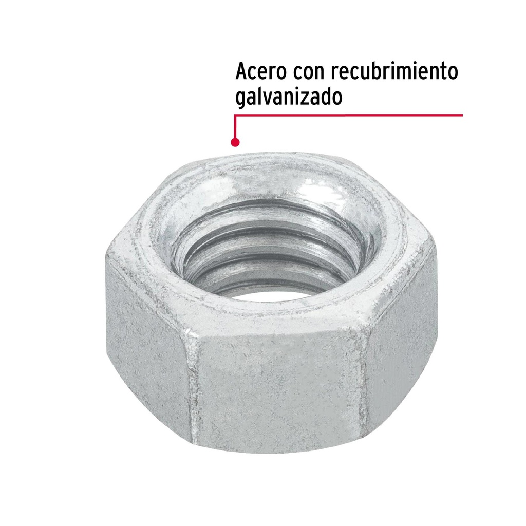 Bolsa con 100 tuercas 3/8' hexagonales de acero galvanizado