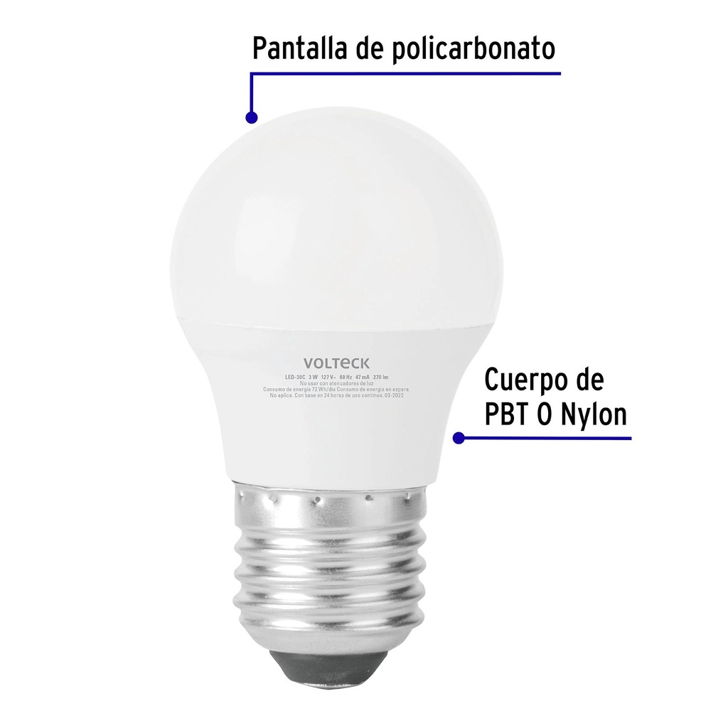 Lámpara LED A19 3 W (equiv. 25 W), luz cálida, blíster