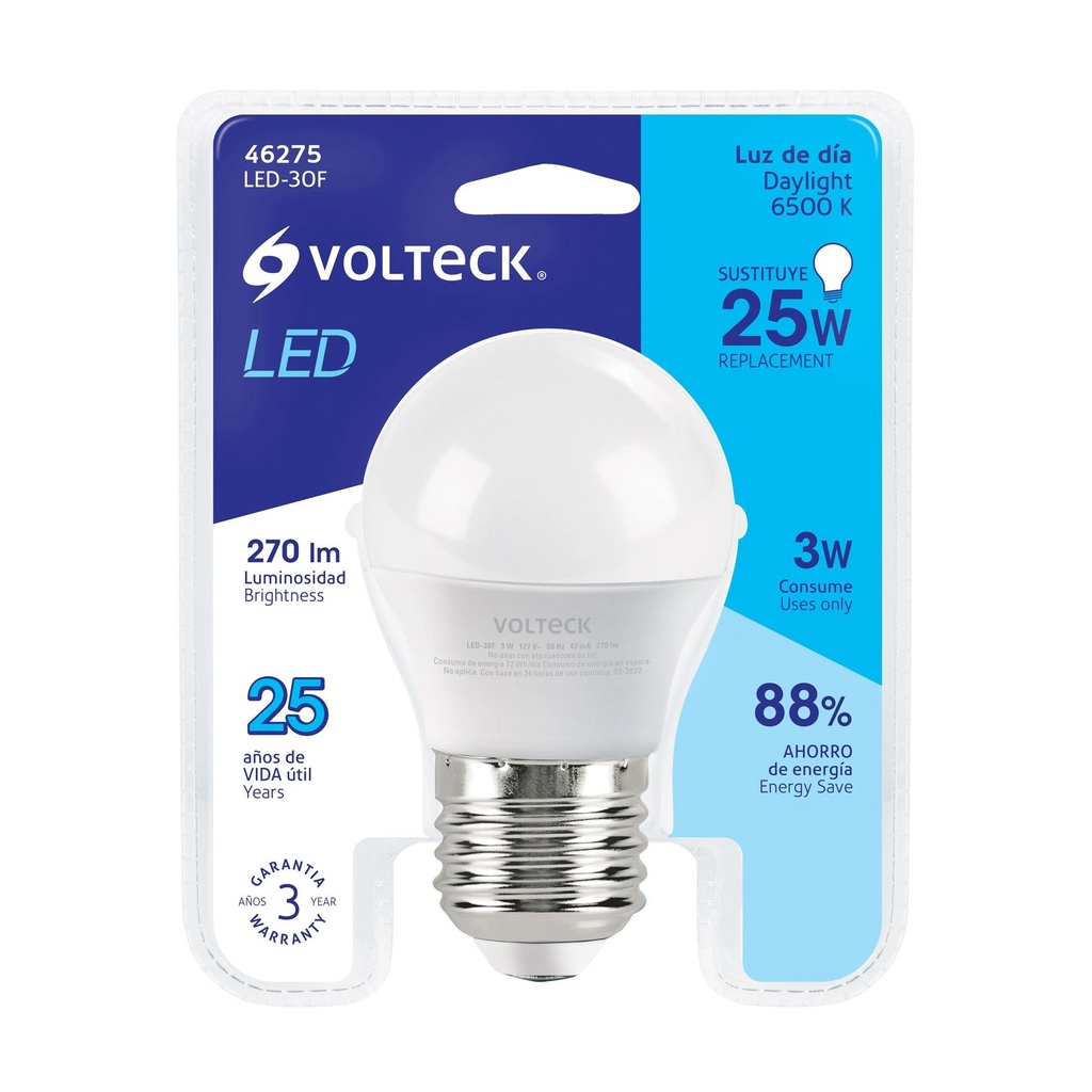 Lámpara LED A19 3 W (equiv. 25 W), luz de día, blíster