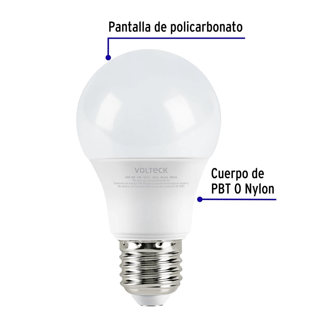 Lámpara LED A19 6 W (equiv. 40 W), luz cálida, blíster