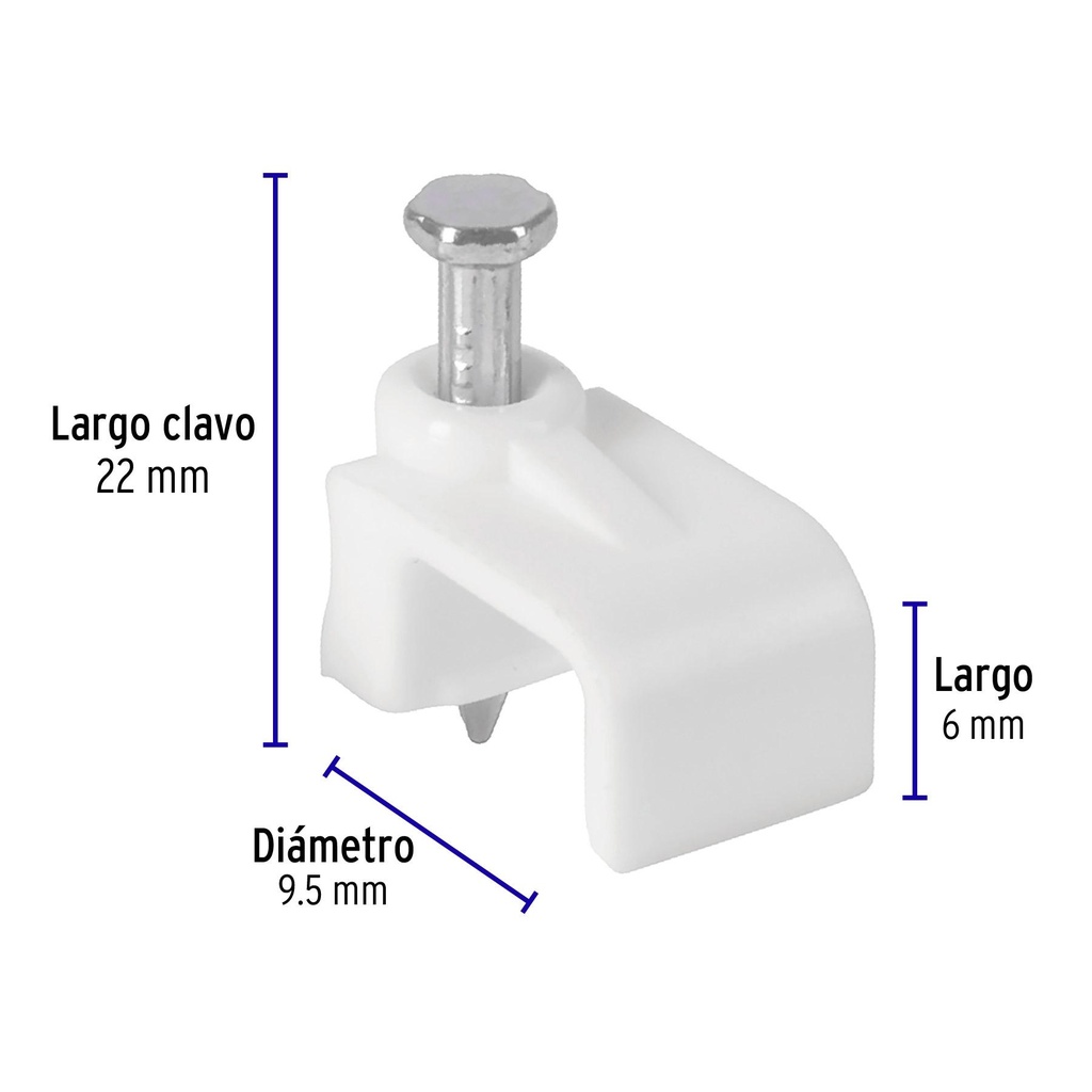 Bolsa con 500 grapas blancas de 6 x 9.5 mm para cable plano