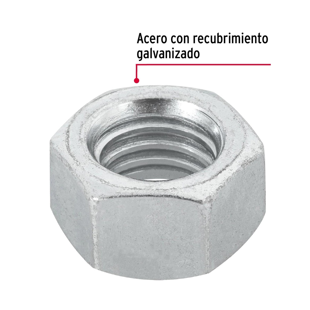 Bolsa con 50 tuercas 1/2' hexagonales de acero galvanizado