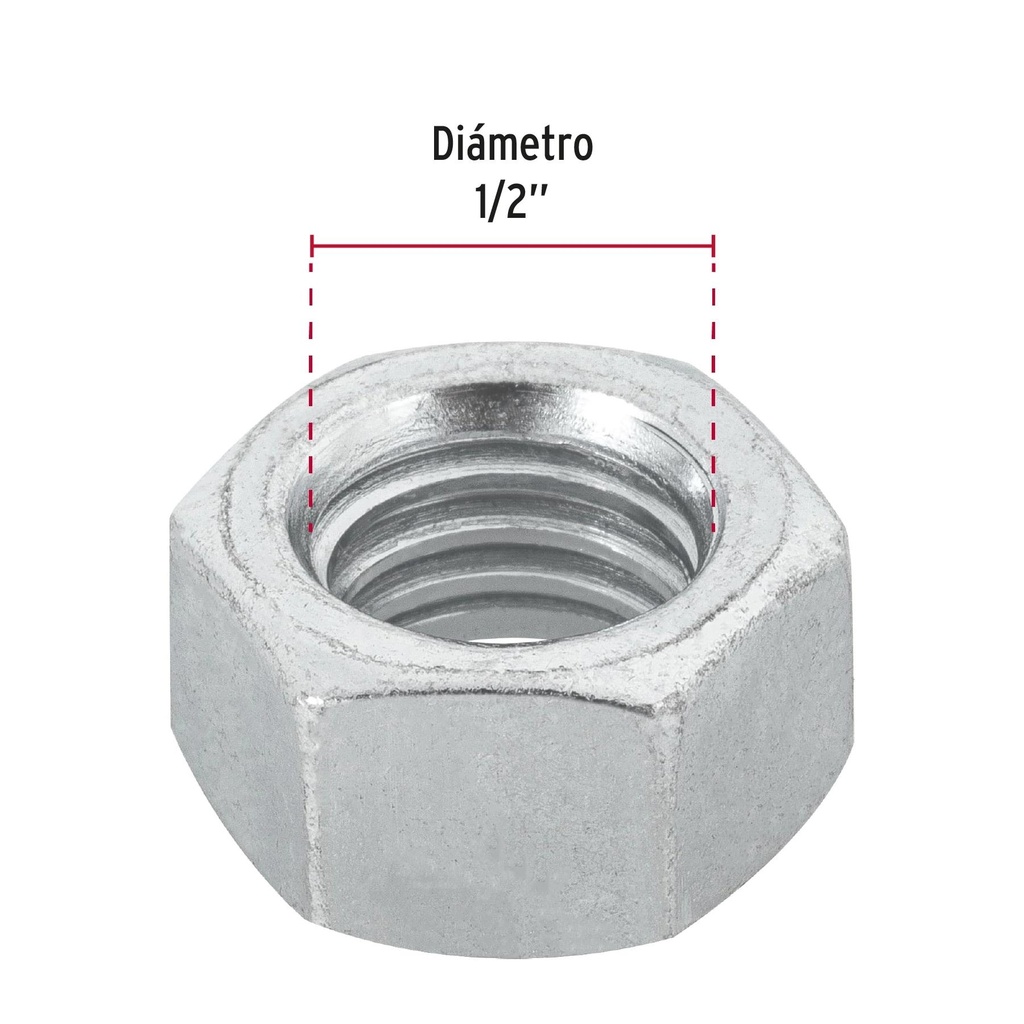 Bolsa con 50 tuercas 1/2' hexagonales de acero galvanizado