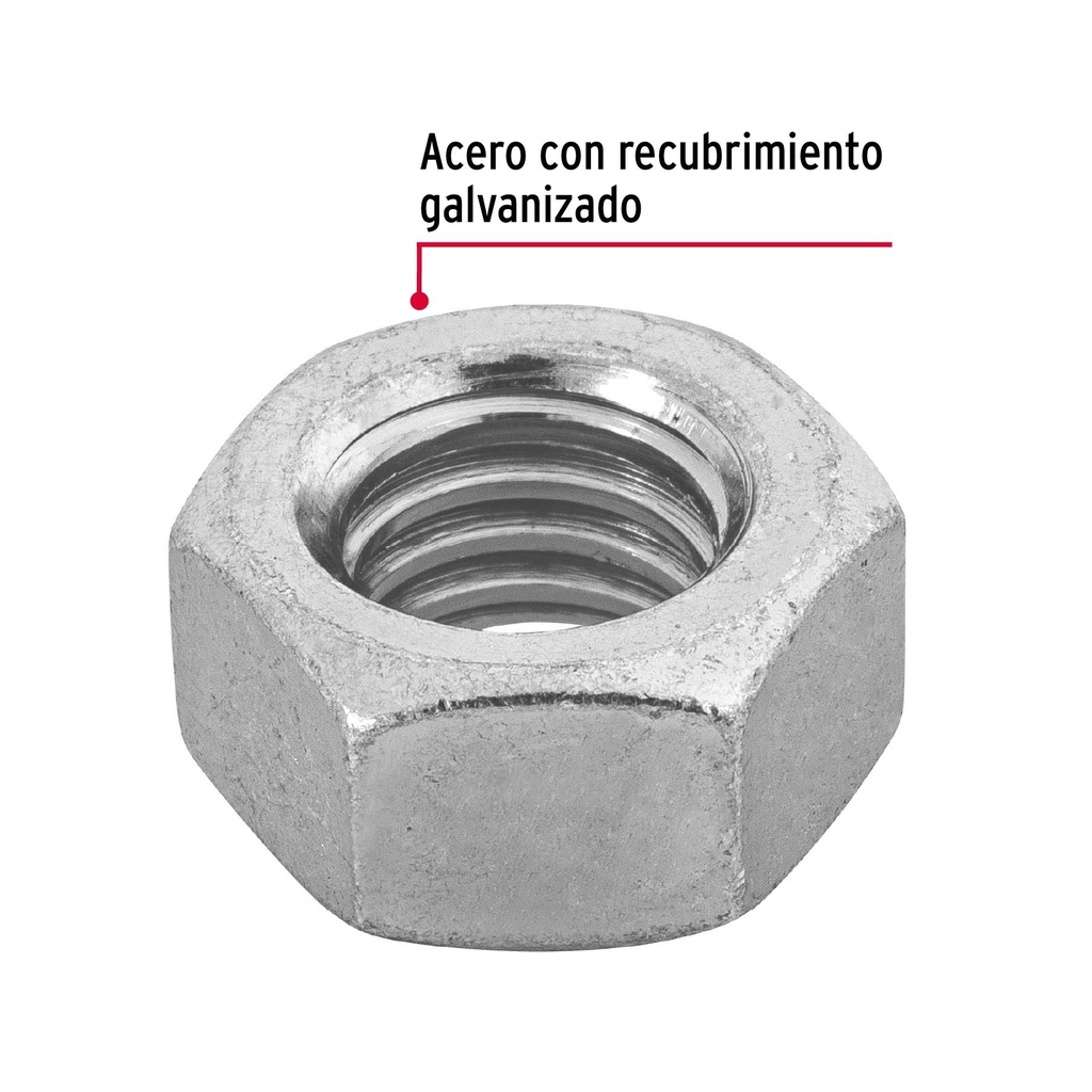 Bolsa con 60 tuercas 7/16' hexagonales de acero galvanizado