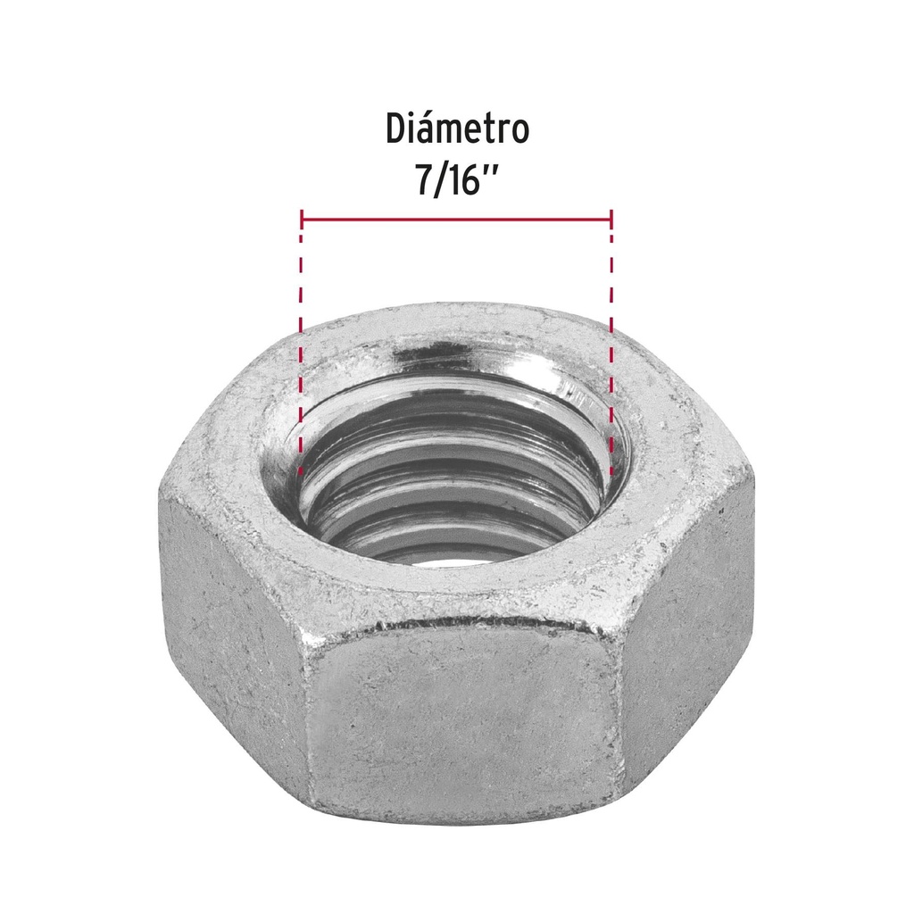 Bolsa con 60 tuercas 7/16' hexagonales de acero galvanizado