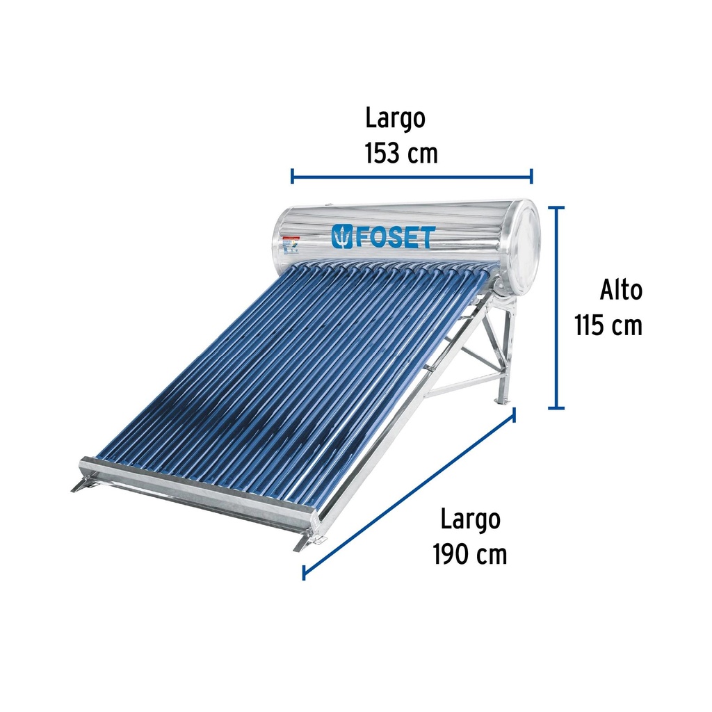 Calentador solar de agua de 15 tubos 180 L, 5 personas