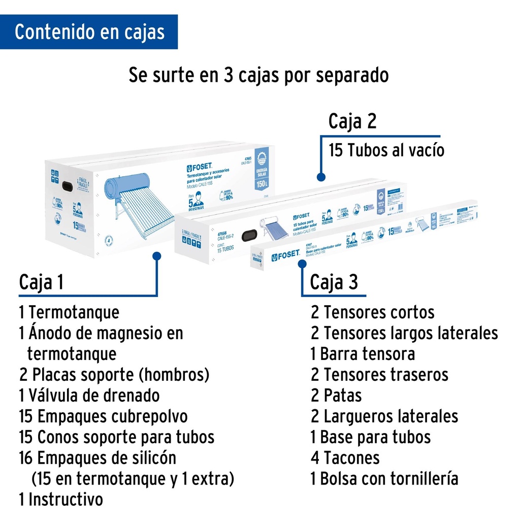 Calentador solar de agua de 15 tubos 180 L, 5 personas