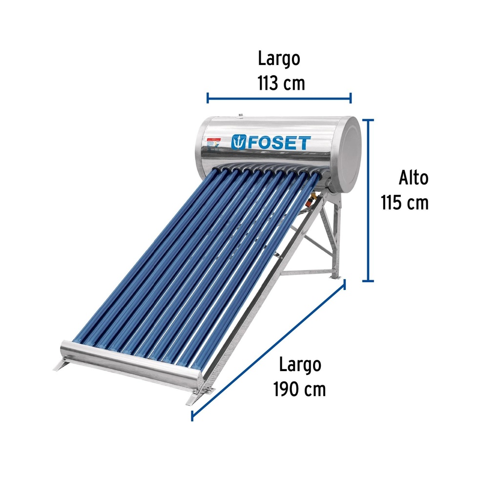 Calentador solar de agua de 10 tubos 130 L, 3 personas