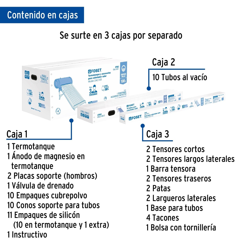 Calentador solar de agua de 10 tubos 130 L, 3 personas