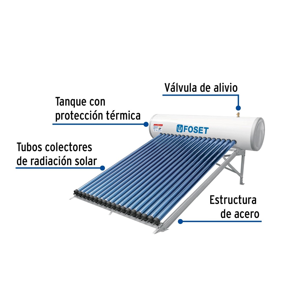 Calentador solar de agua Heat Pipe 18 tubos 200L, 5 personas