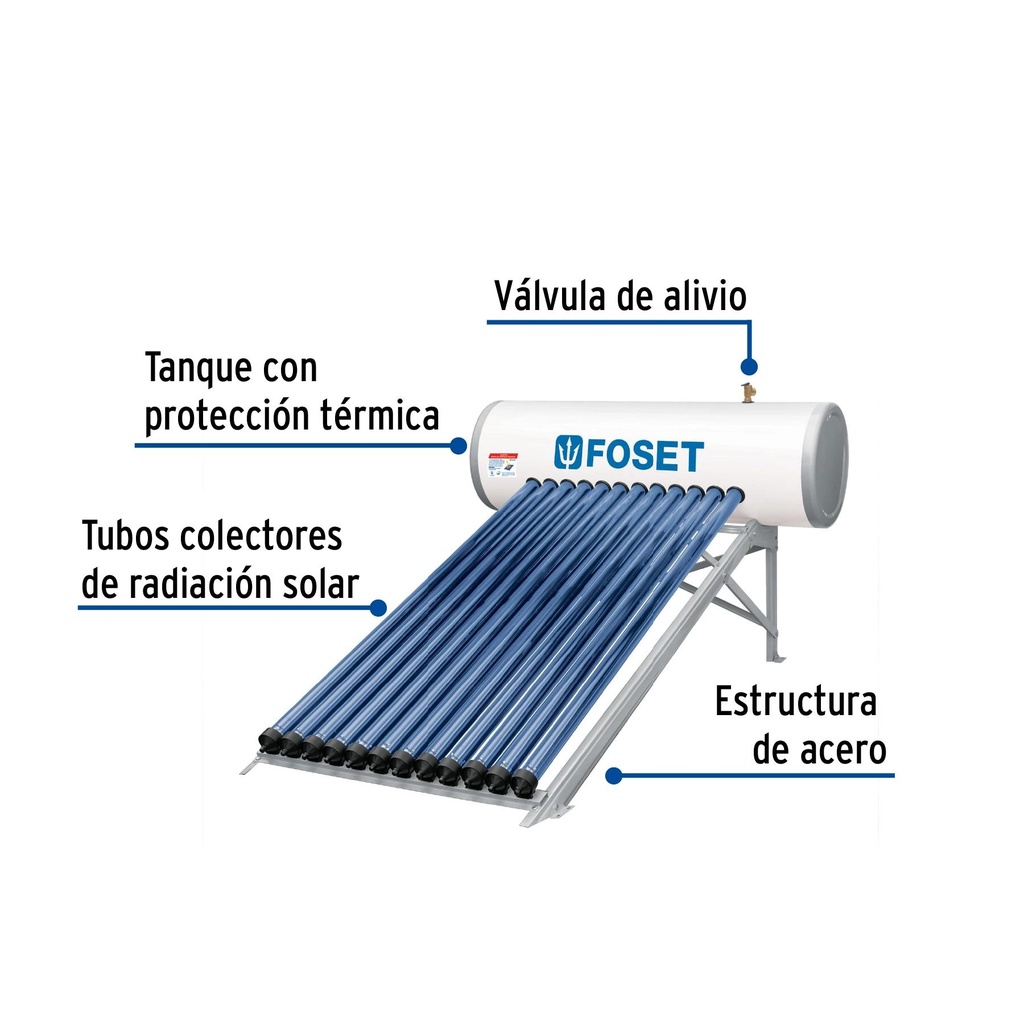 Calentador solar de agua Heat Pipe 12 tubos 150L, 4 personas