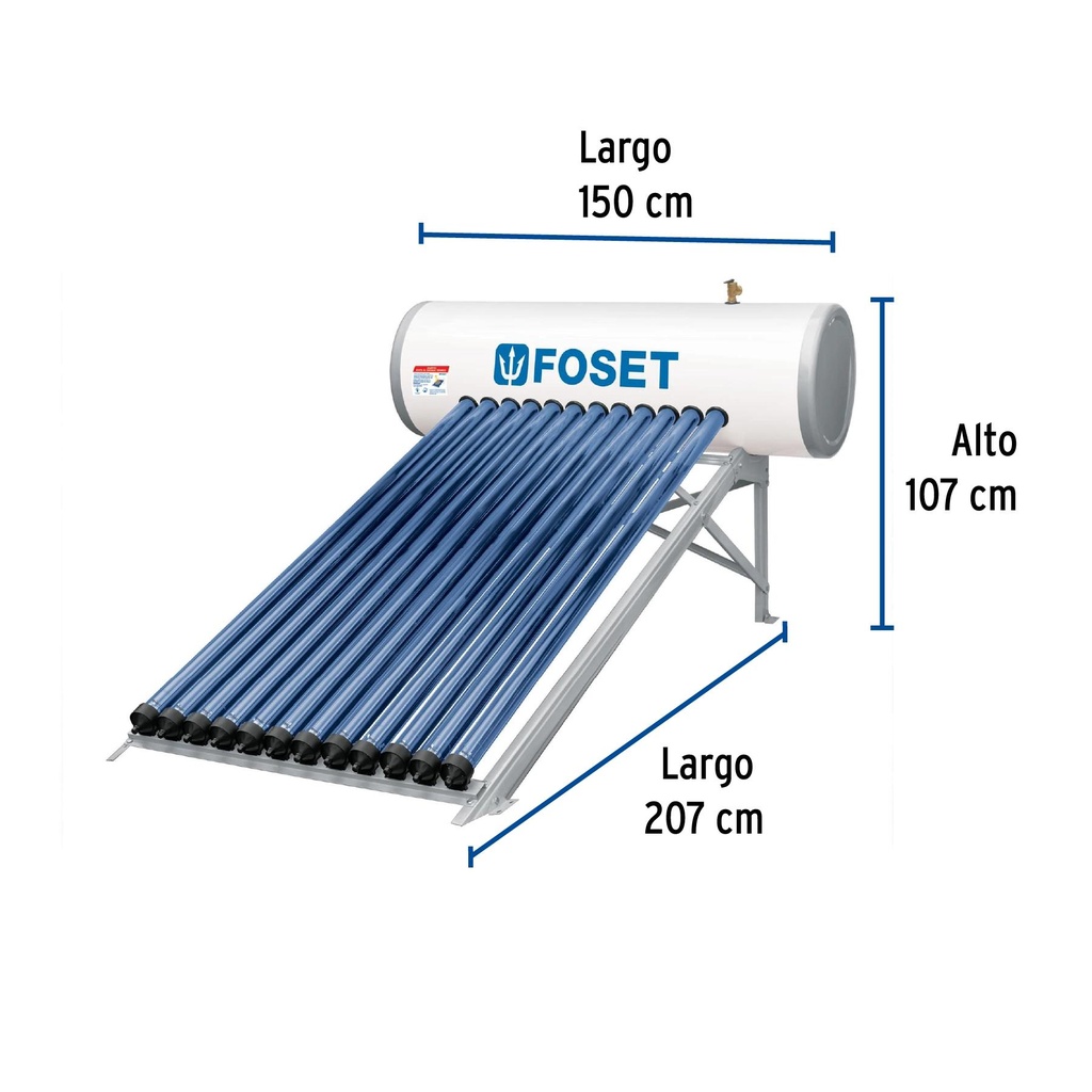 Calentador solar de agua Heat Pipe 12 tubos 150L, 4 personas