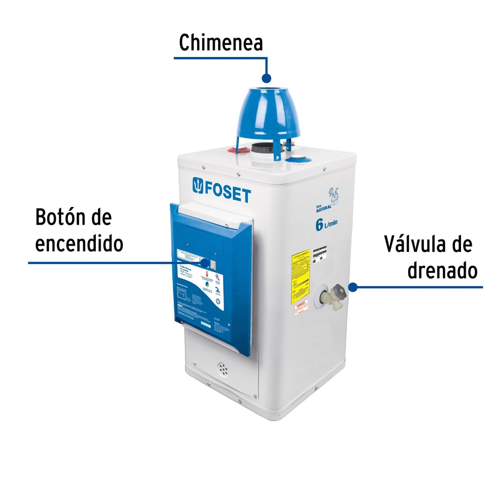 Calentador electrónico de paso 6 L 1 servicio gas natural