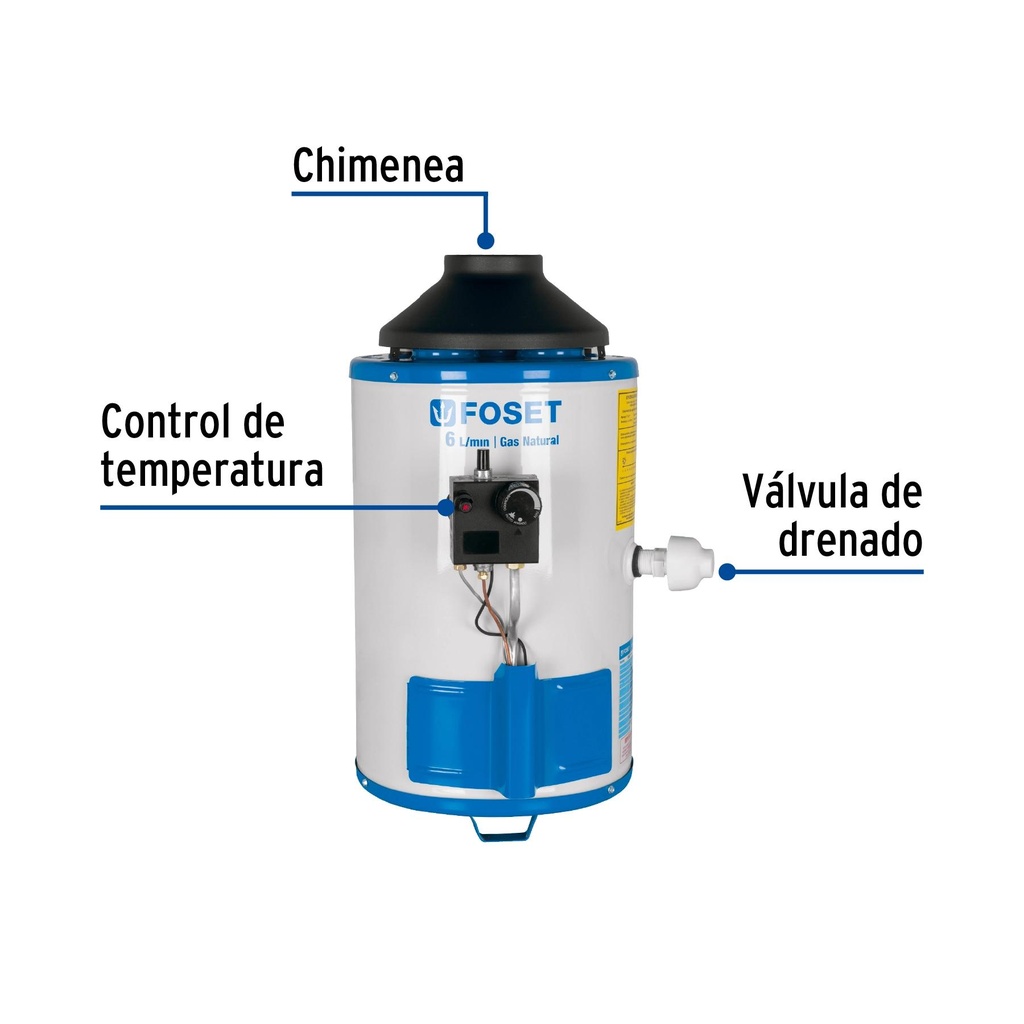 Calentador de paso 6L 1 servicio gas nat. piezo eléct., Fose