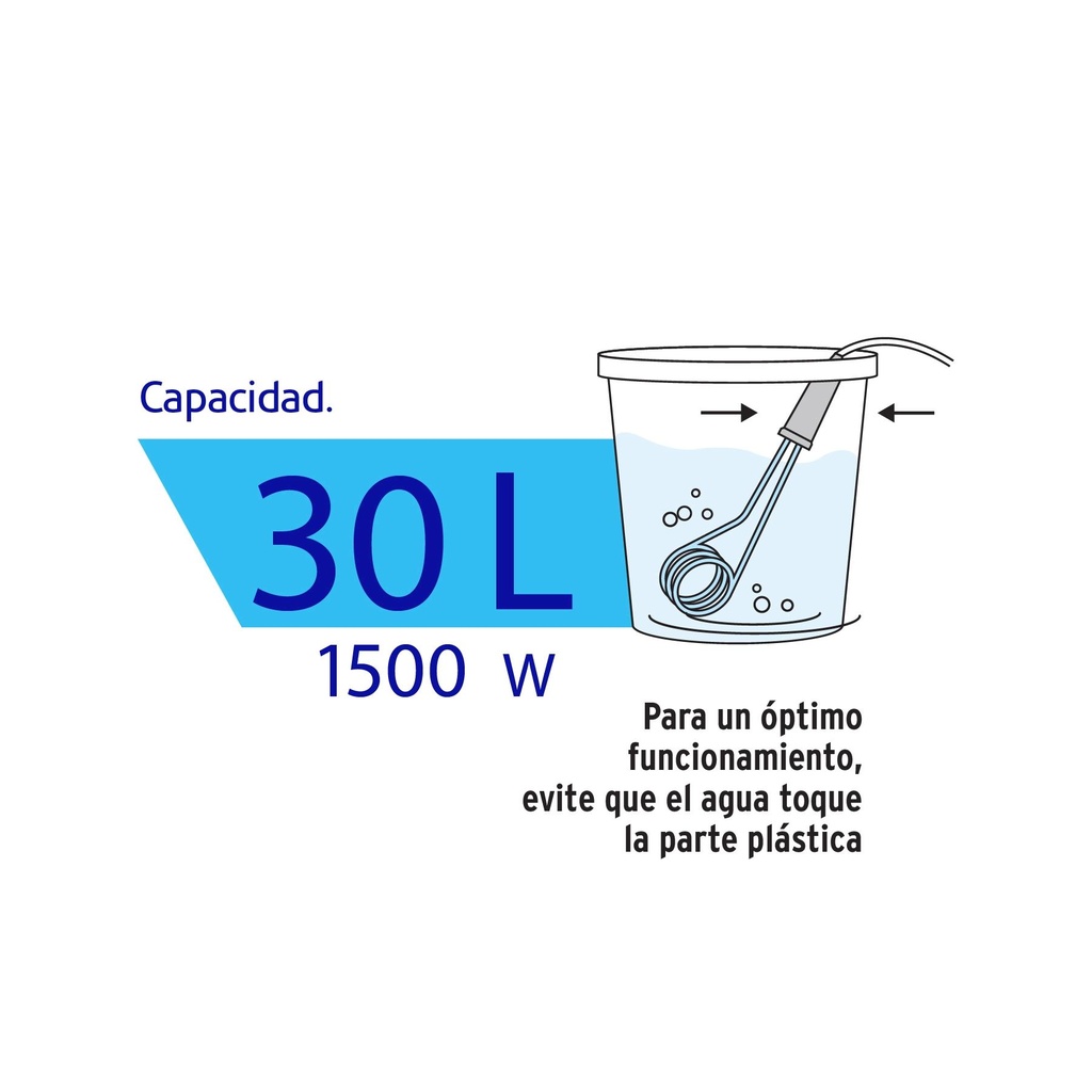 Calentador de inmersión p/agua #8 de 30 L, 1500 W, Volteck