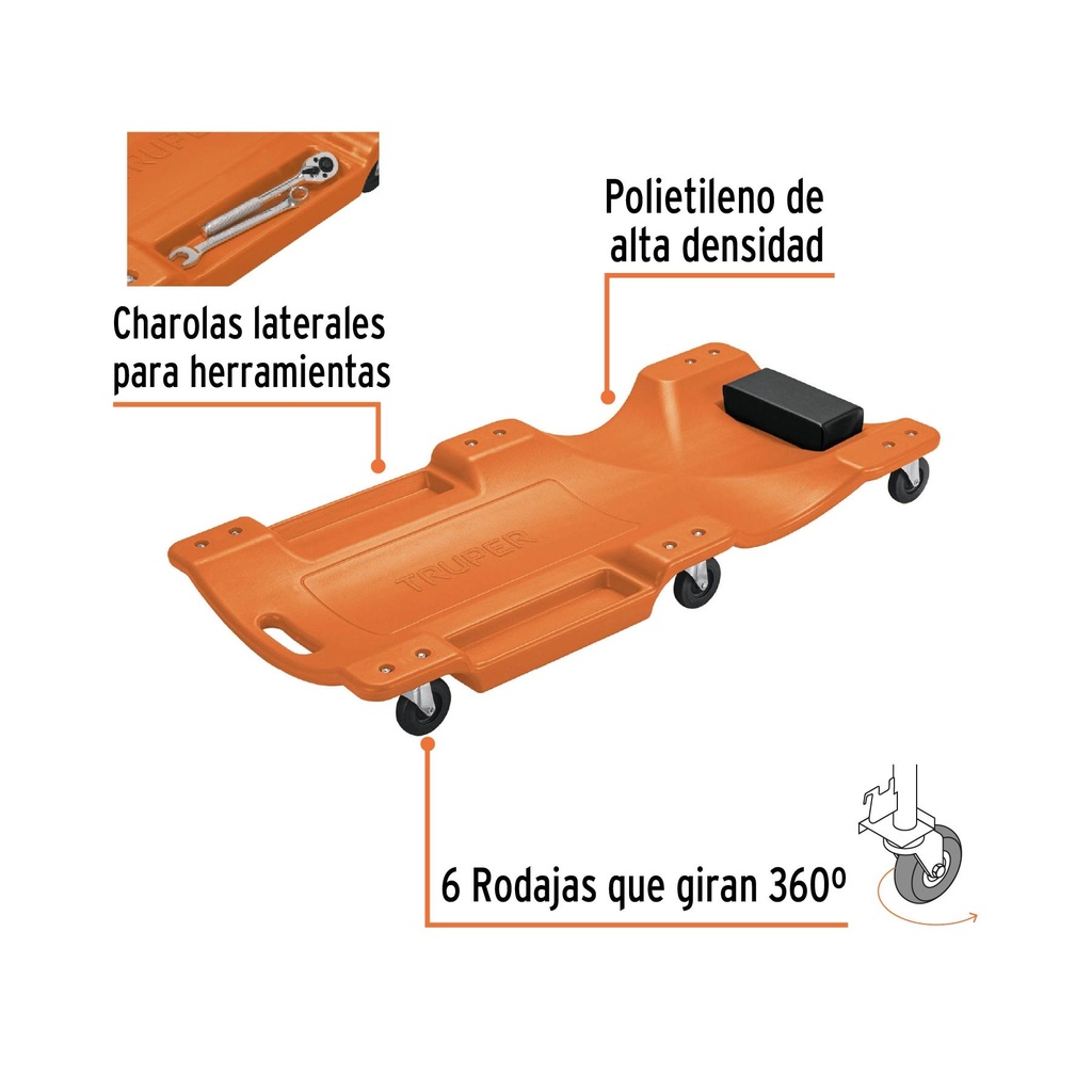 Cama de plástico 40' para mecánico, Truper