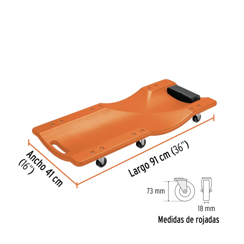 Cama de plástico 36' para mecánico, Truper