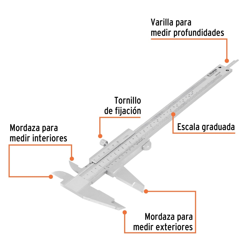 Calibrador vernier analógico 6' acero inox, std y mm, Truper