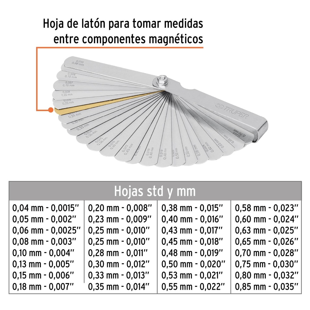 Calibrador de 32 hojas std / mm, Truper