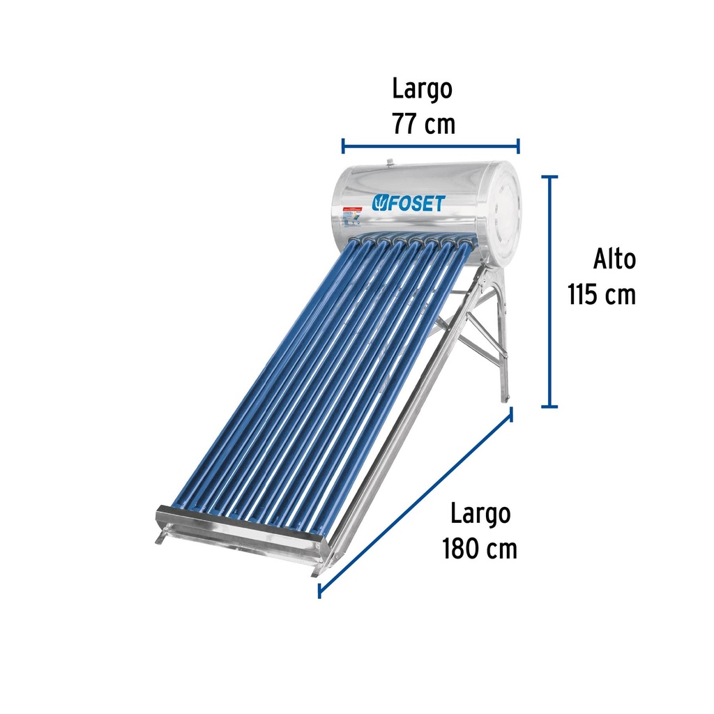 Calentador solar de agua de 8 tubos 92 L, 2 personas, Foset