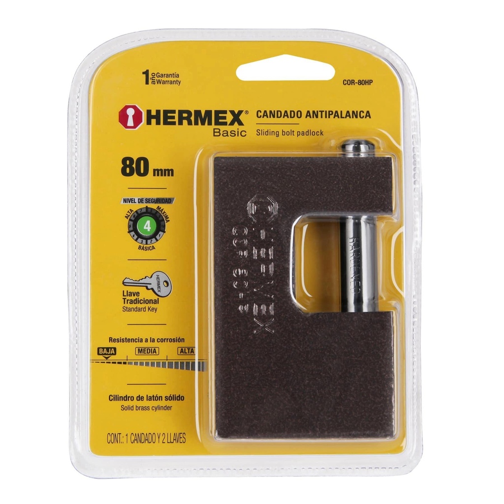 Candado antipalanca 80 mm cuerpo de hierro, Hermex Basic