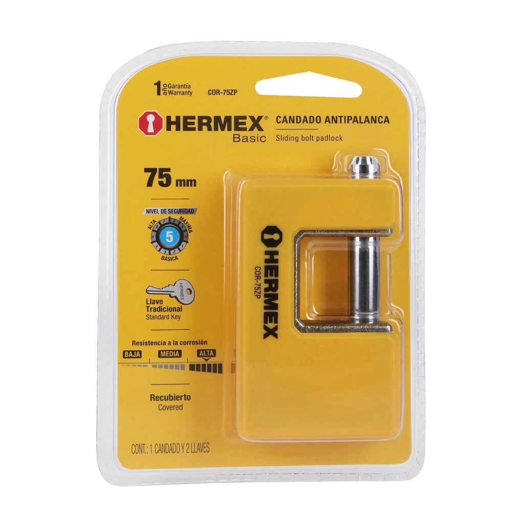 Candado antipalanca 75 mm cuerpo metálico, Hermex Basic