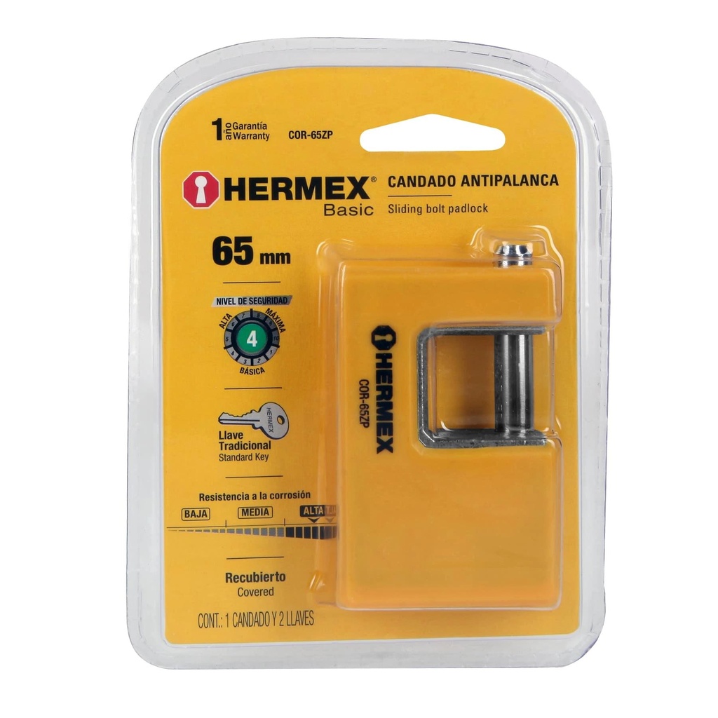 Candado antipalanca 65 mm cuerpo metálico, Hermex Basic