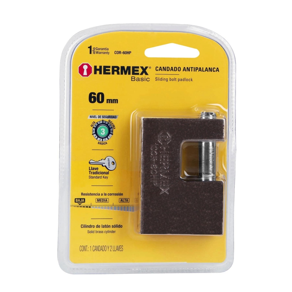 Candado antipalanca 60 mm cuerpo de hierro, Hermex Basic