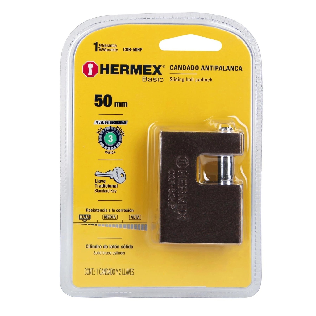 Candado antipalanca 50 mm cuerpo de hierro, Hermex Basic