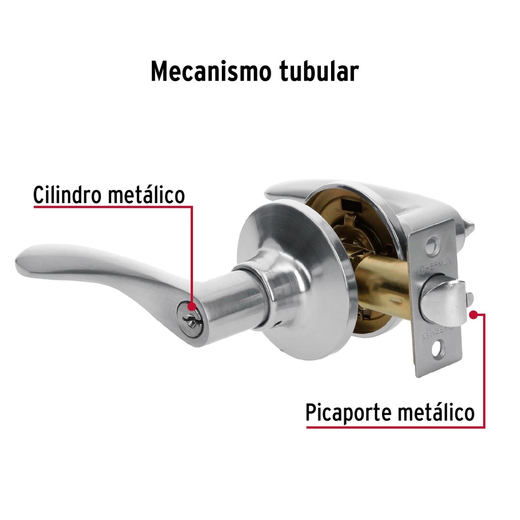 Cerradura manija recámara cromo mate, cil metálico, Basic