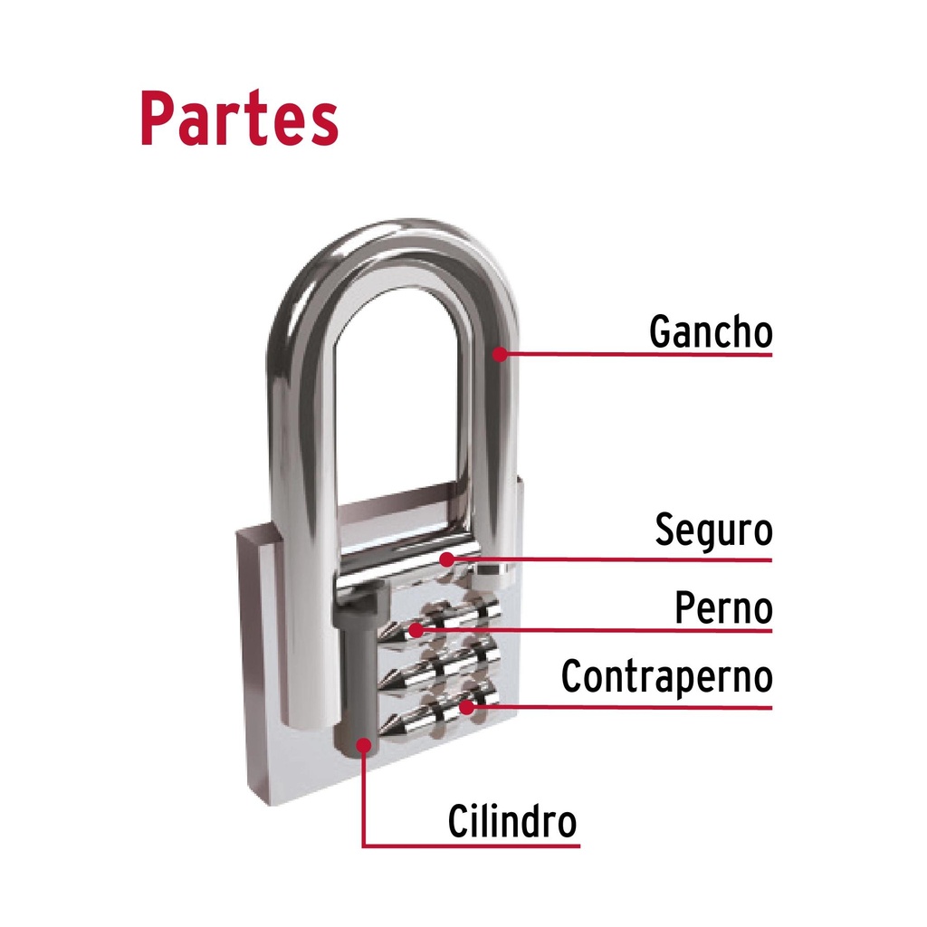 Candado de hierro 32 mm gancho largo en blíster, Hermex