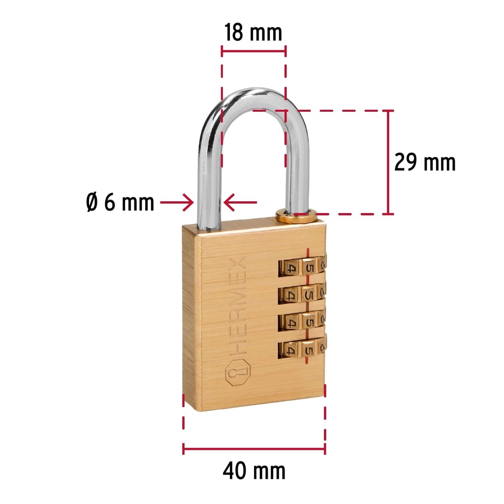 Candado de combinación 40 mm cuerpo de latón en blíster