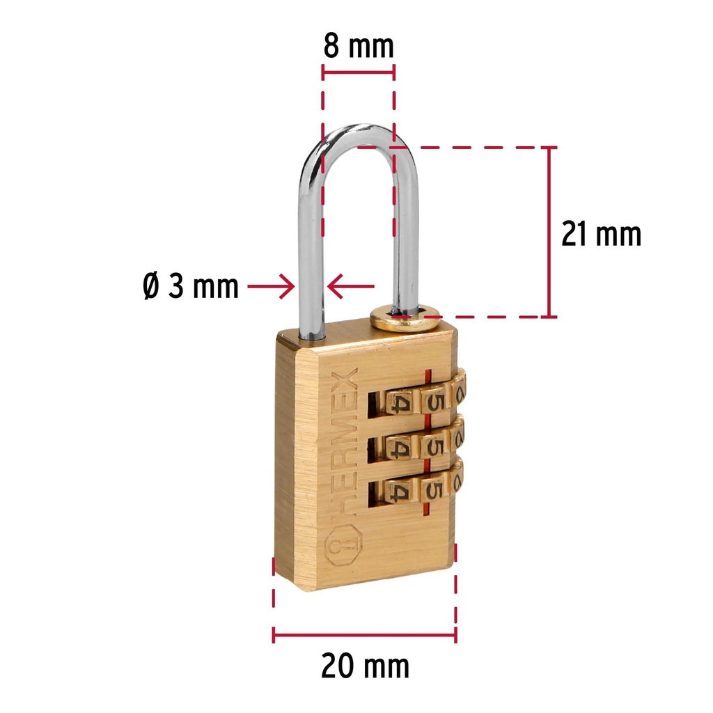 Candado de combinación 20 mm cuerpo de latón en blíster