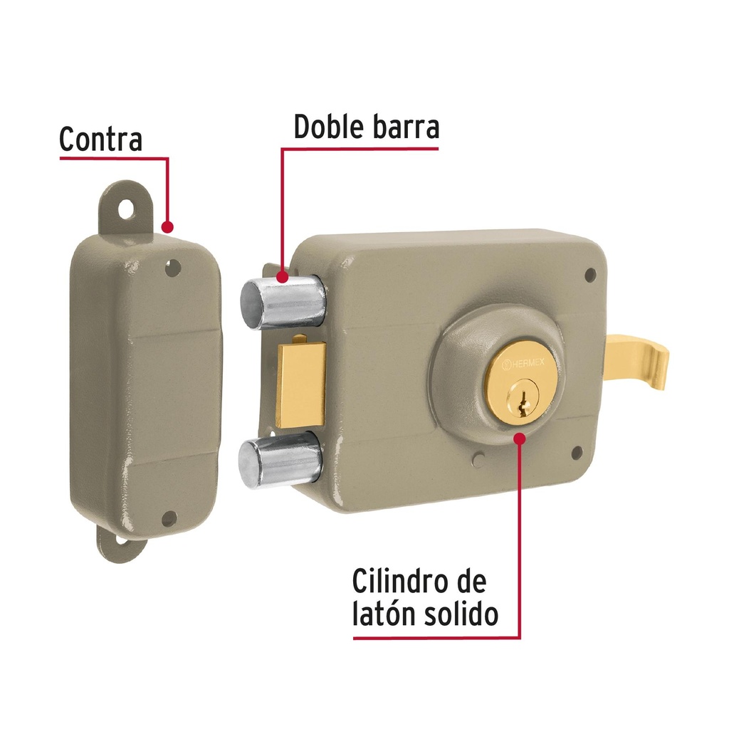 Cerradura sobreponer izq 2 barras clásica, llave tradicional