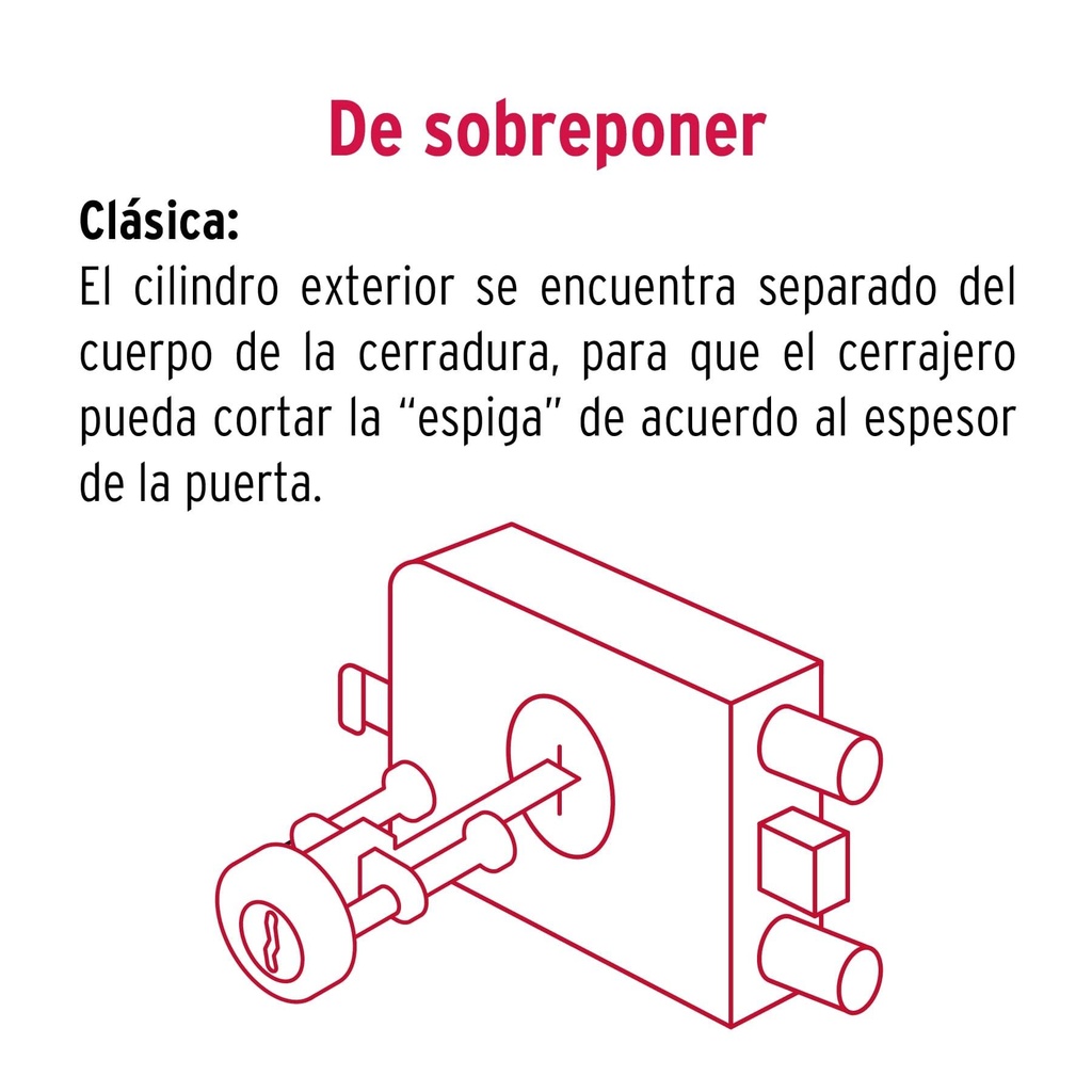 Cerradura sobreponer izq 2 barras clásica, llave tradicional