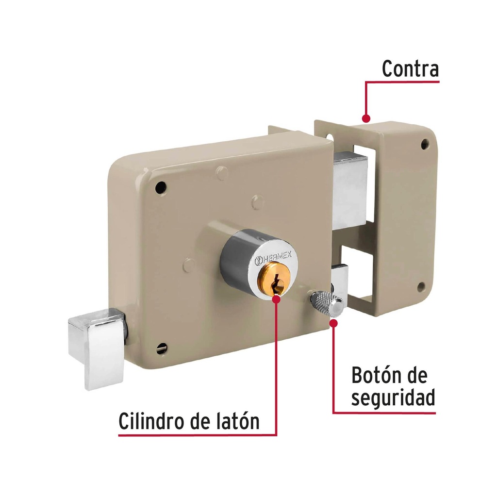 Cerradura sobreponer der clásica, llave tradicional, caja