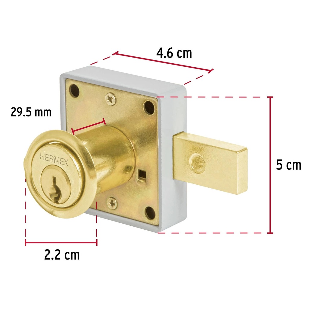 Cerradura para mueble, modelo 26, latón, Hermex