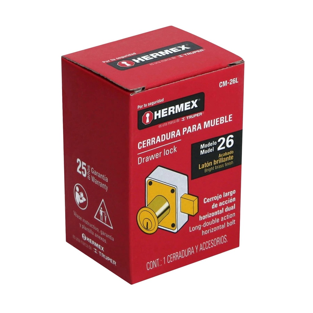 Cerradura para mueble, modelo 26, latón, Hermex