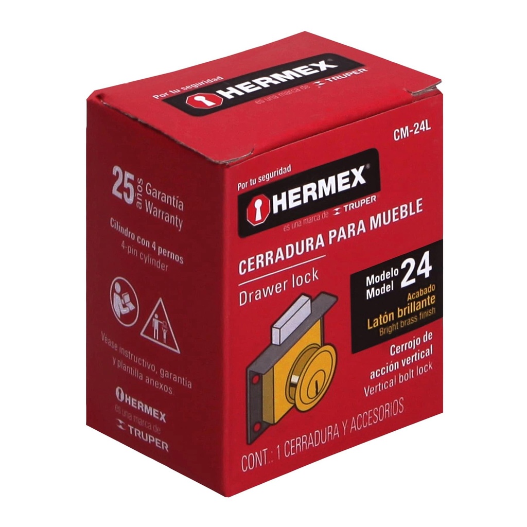 Cerradura para mueble, modelo 24, latón, Hermex