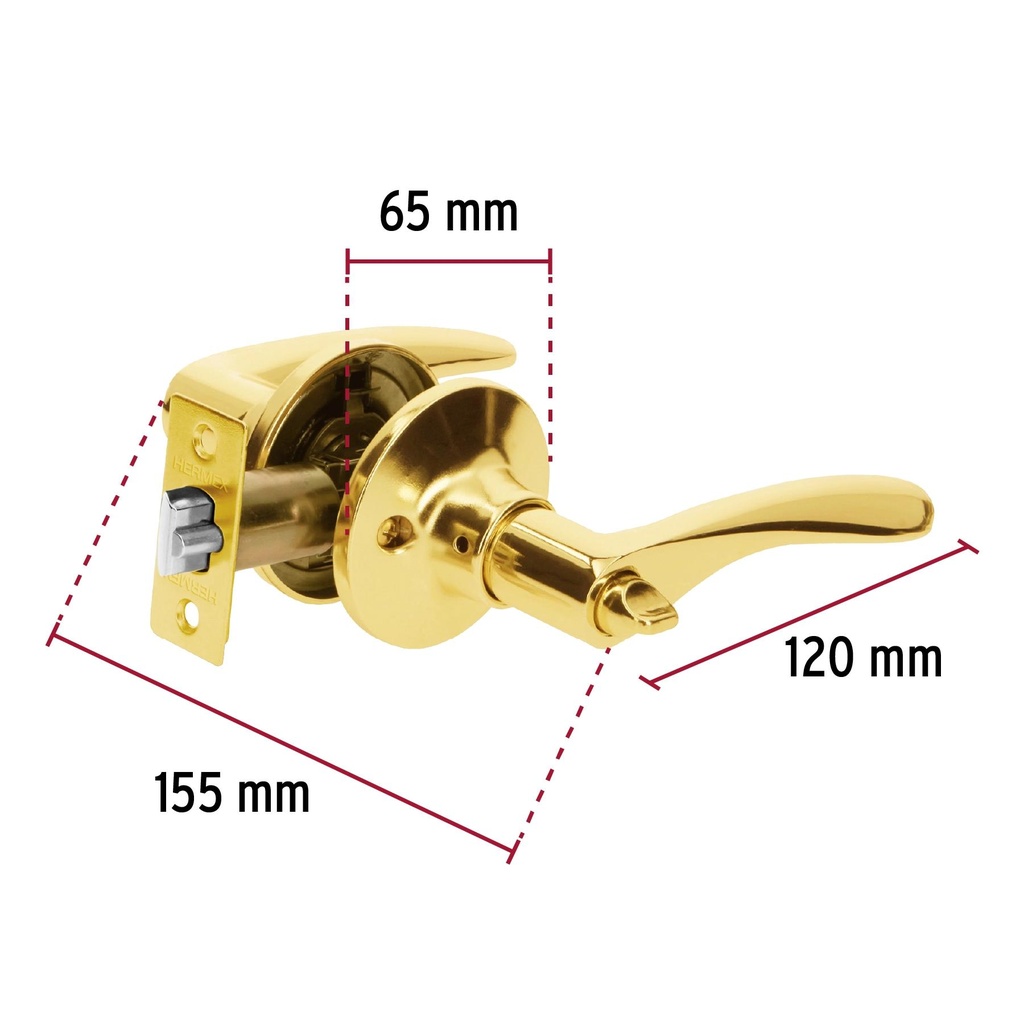 Cerradura manija recámara latón brillante, cil metal, Basic