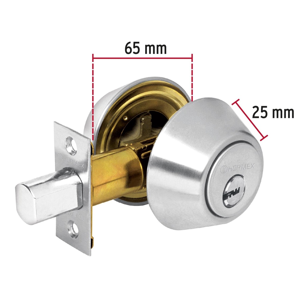 Cerrojo llave-llave cromo mate, llave de puntos, Hermex