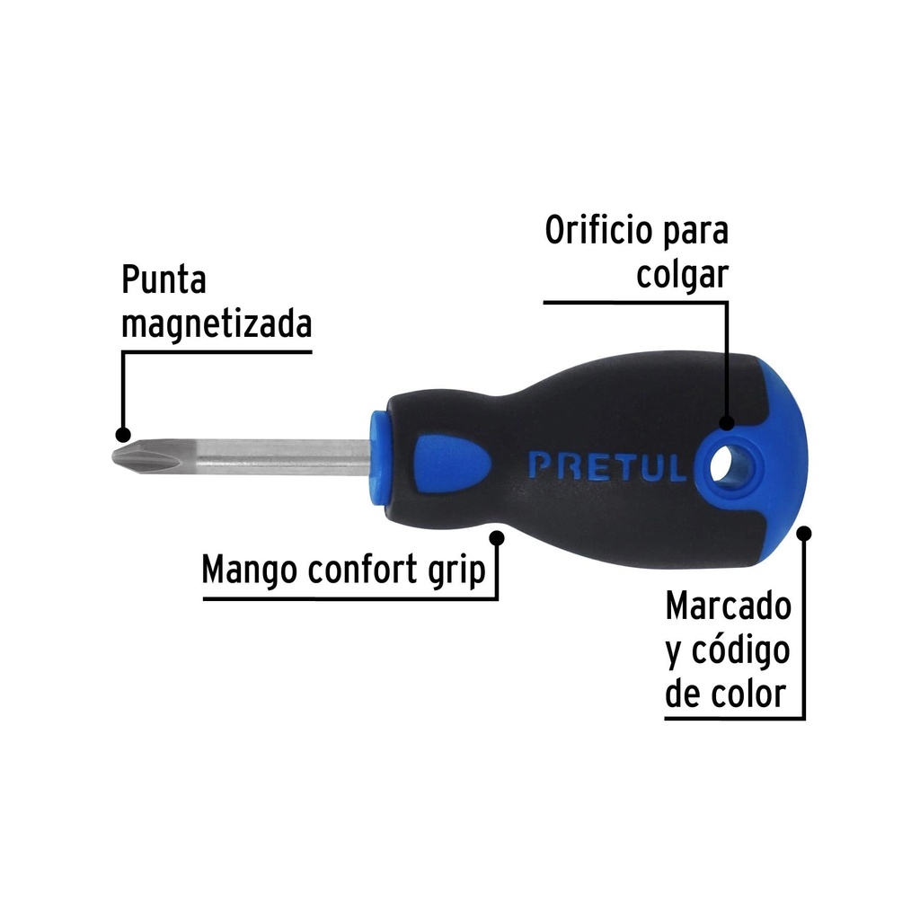 Desarmador de cruz 1/4' x 1-1/2' mango Comfort Grip, Pretul