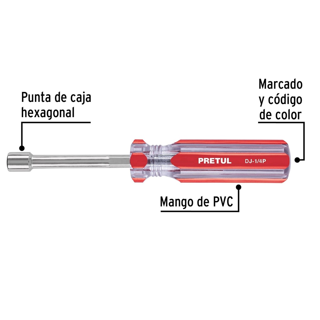 Desarmador de caja 1/4' mango de PVC, Pretul