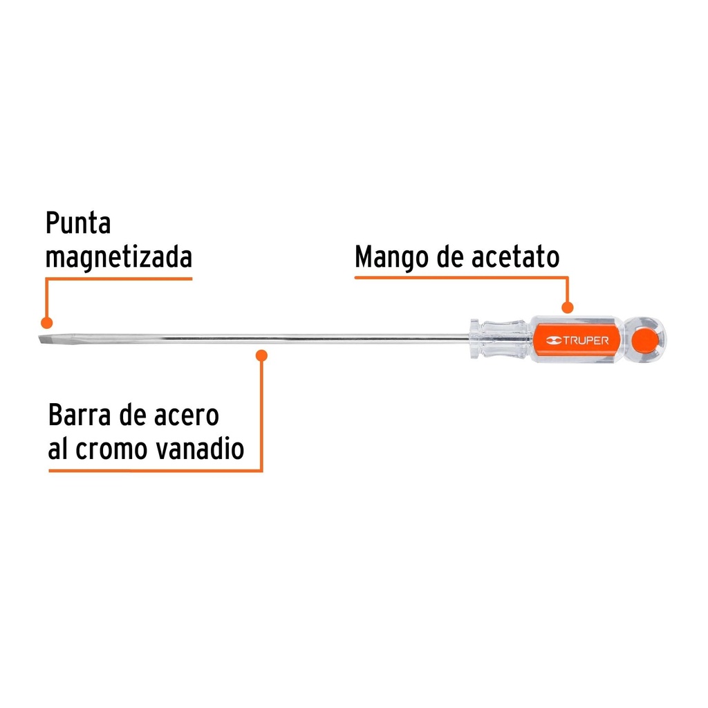 Desarmador cabinet 3/16' x 8' mango de acetato, Truper